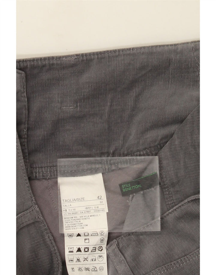 Benetton Dame Mini Corduroy Nederdel IT 42 Medium W30 Grå Bomuld