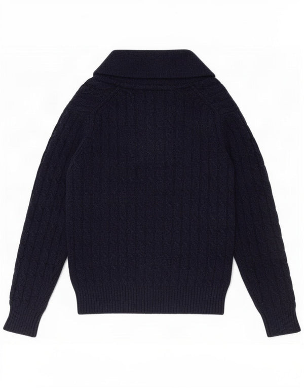 Lyle & Scott Herre Shawl Neck Jumper Sweater Medium Navy Blue Uld