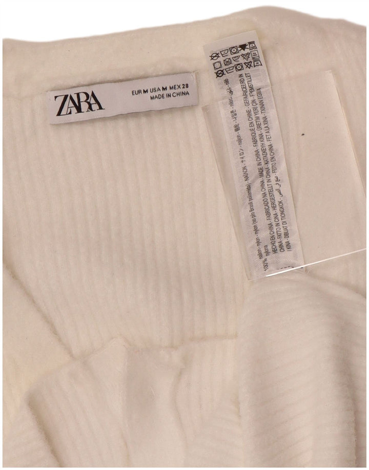Zara Womens Crop Cardigan Sweater UK 12 Medium White Nylon