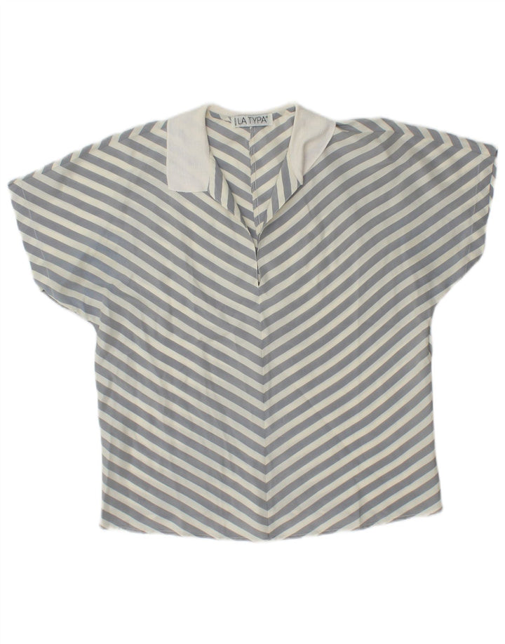 Vintage Dame Kortærmet Pullover Bluse UK 14 Medium Grå Stribet