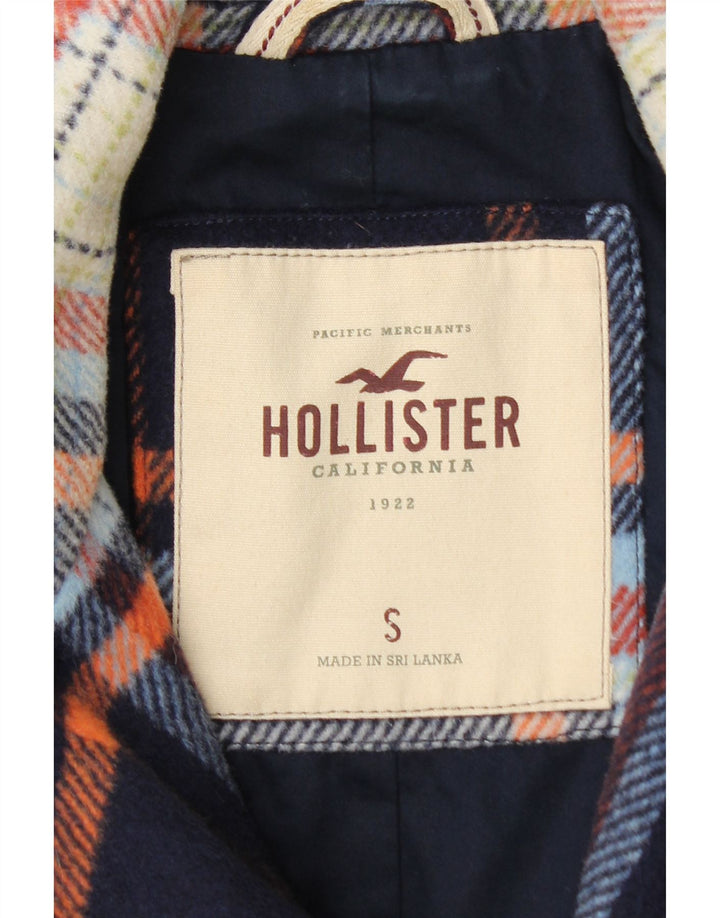 Hollister Womens Crop Bomber Jacket UK 10 Small Navy Blue Plaid Uld