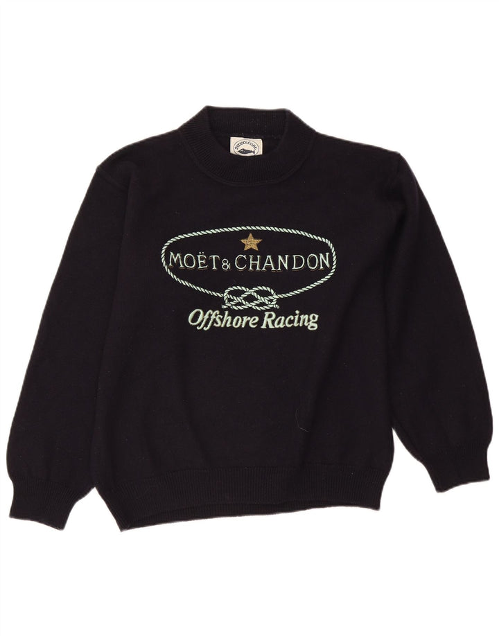 Vintage Herre grafisk skildpaddehals sweater Medium marineblå uld