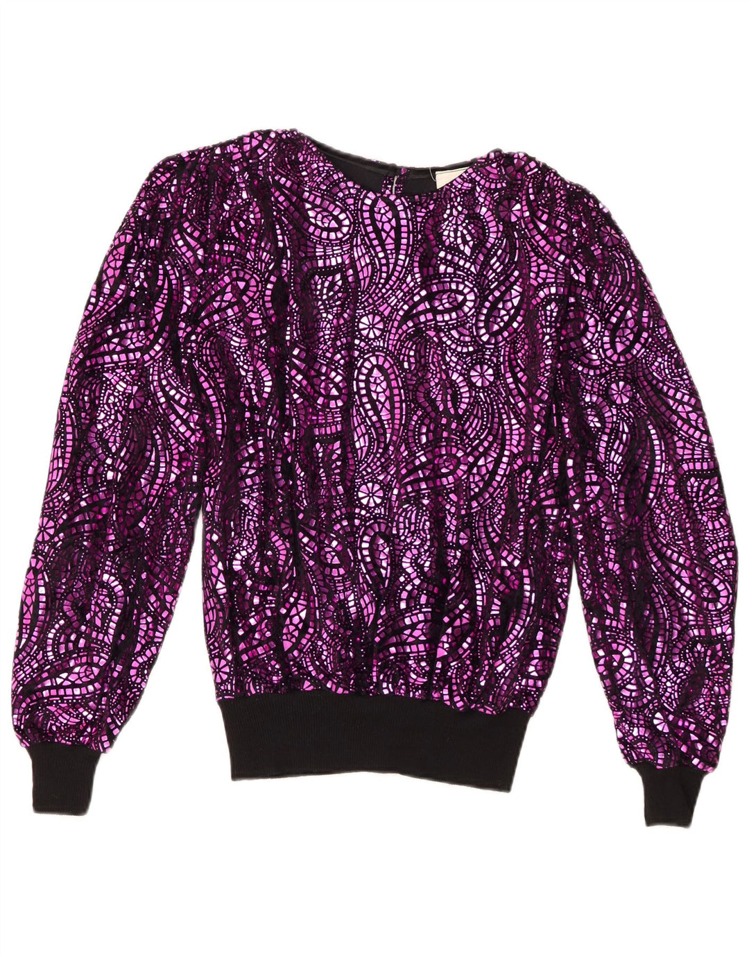 Vintage Dame Oversized Bluse Top EU 38 Medium Lilla Paisley Acetate