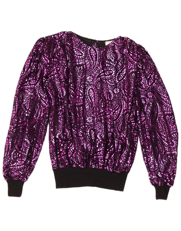 Vintage Dame Oversized Bluse Top EU 38 Medium Lilla Paisley Acetate