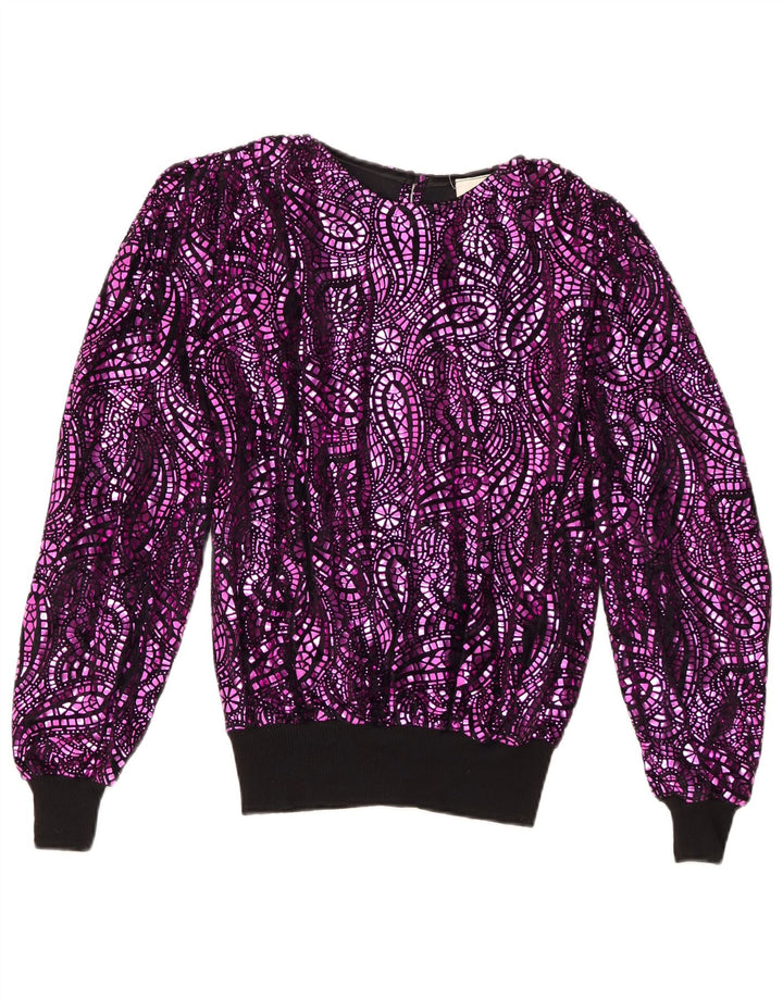 Vintage Dame Oversized Bluse Top EU 38 Medium Lilla Paisley Acetate