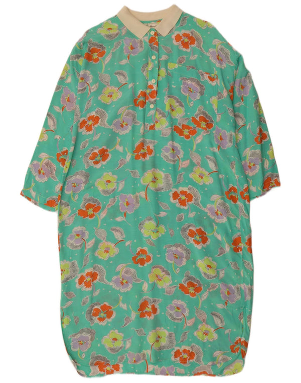Vintage Dame Langærmet Skift Kjole IT 44 Medium Turkis Blomster