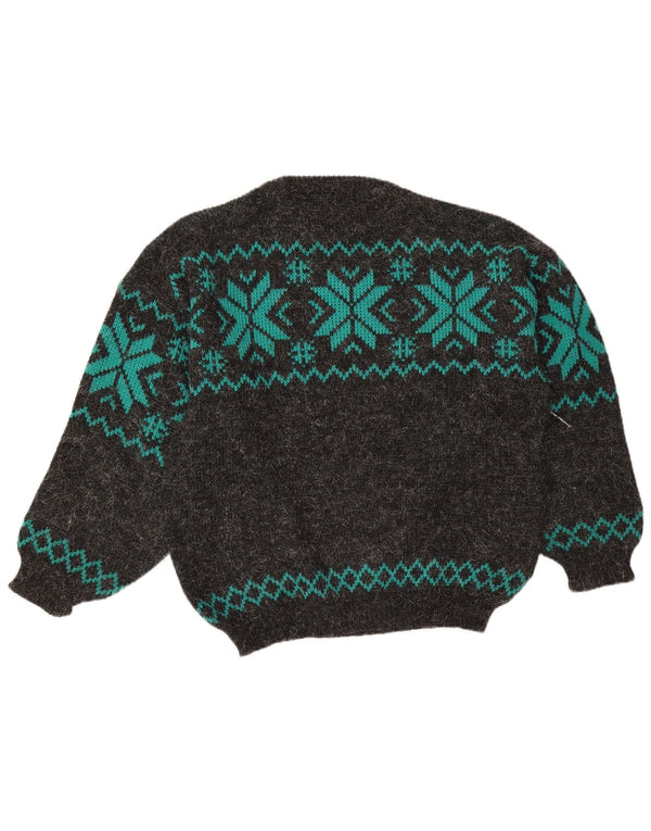 Vintage Herre Boat Neck Jumper Sweater Large Grey Fair Isle Wool