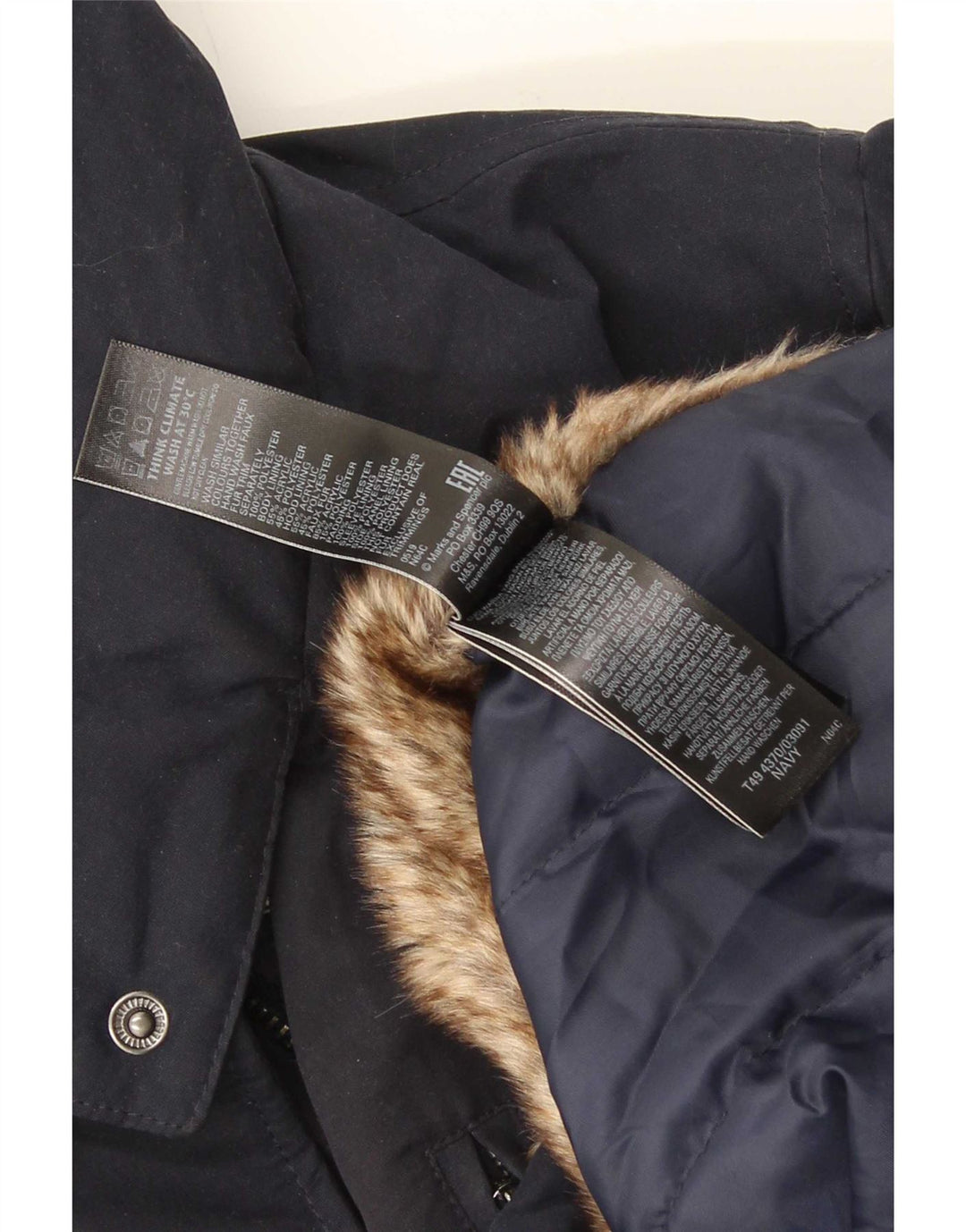 Marks & Spencer Dame Hooded Parka Jacket UK 20 3XL Navy Blue Polyester