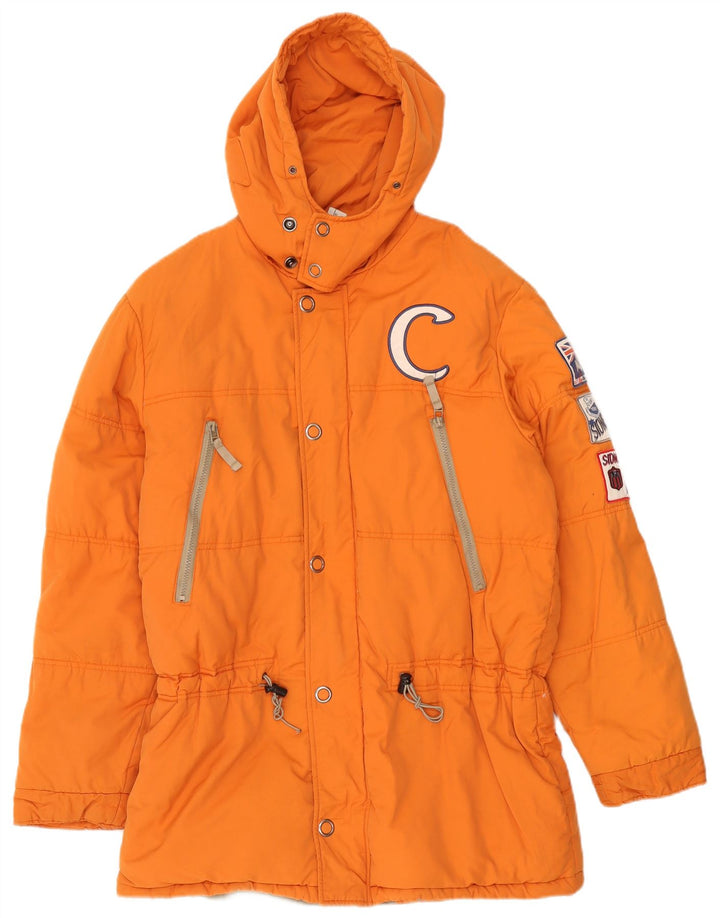 Studio Herre grafisk hættepolstret jakke UK 40 Large Orange Cotton