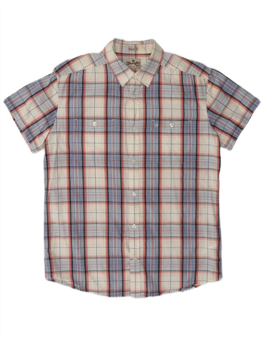 Wrangler kortærmet herreskjorte med normal pasform Medium Off White Plaid bomuld