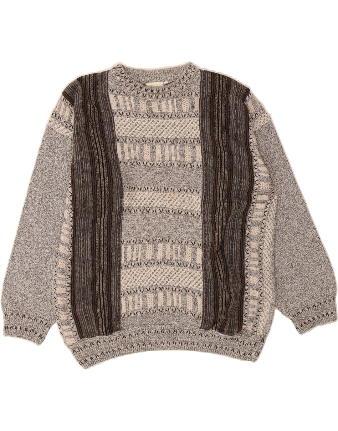 ALESSANDRO MAGNO Mens Crew Neck Jumper Sweater Medium Grey Striped Vintage Alessandro Magno and Second-Hand Alessandro Magno from Messina Hembry 