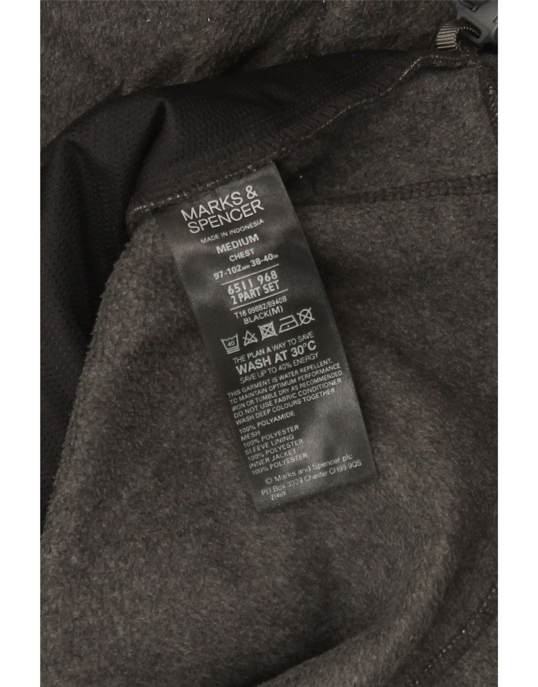 Marks & Spencer Fleecejakke til mænd UK 38 Medium Grå Polyamid