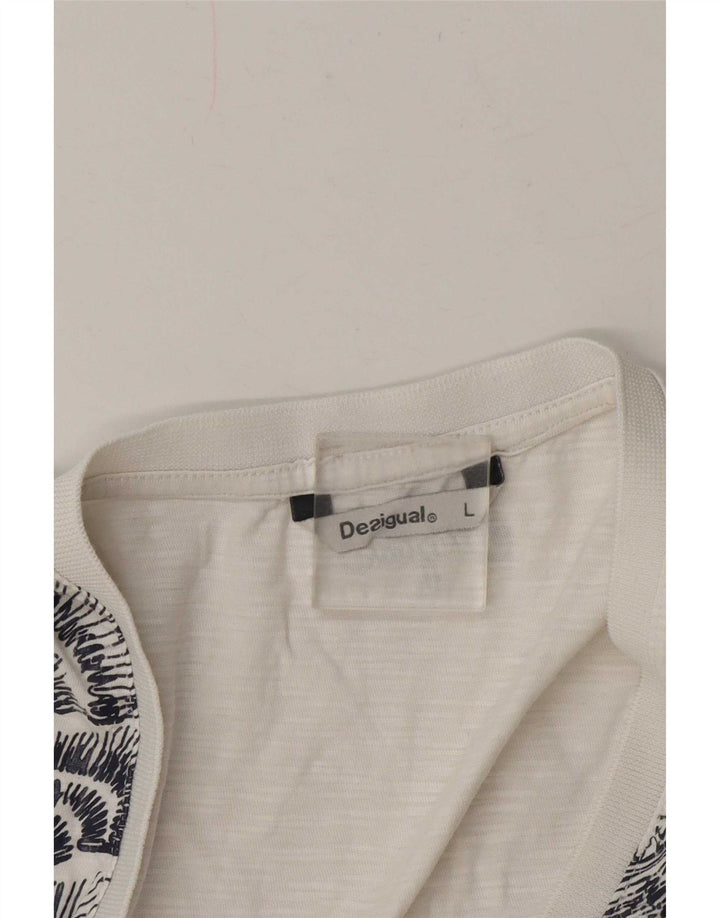 Desigual Dame Grafisk T-Shirt Top UK 16 Large White