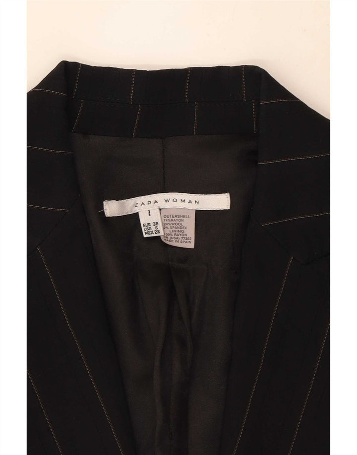 Zara Dame 1 Knap Blazer Jakke EU 38 Lille Sort Stribet Rayon
