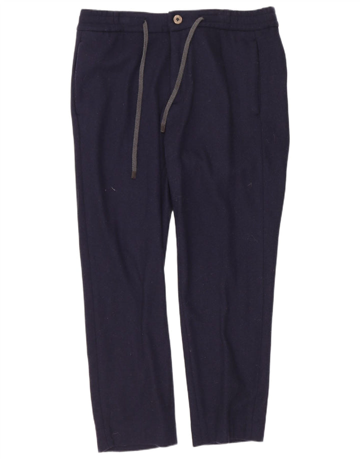 Massimo Dutti Herre Slim Cropped Trousers EU 38 Small W30 L25 Navy Blue Uld