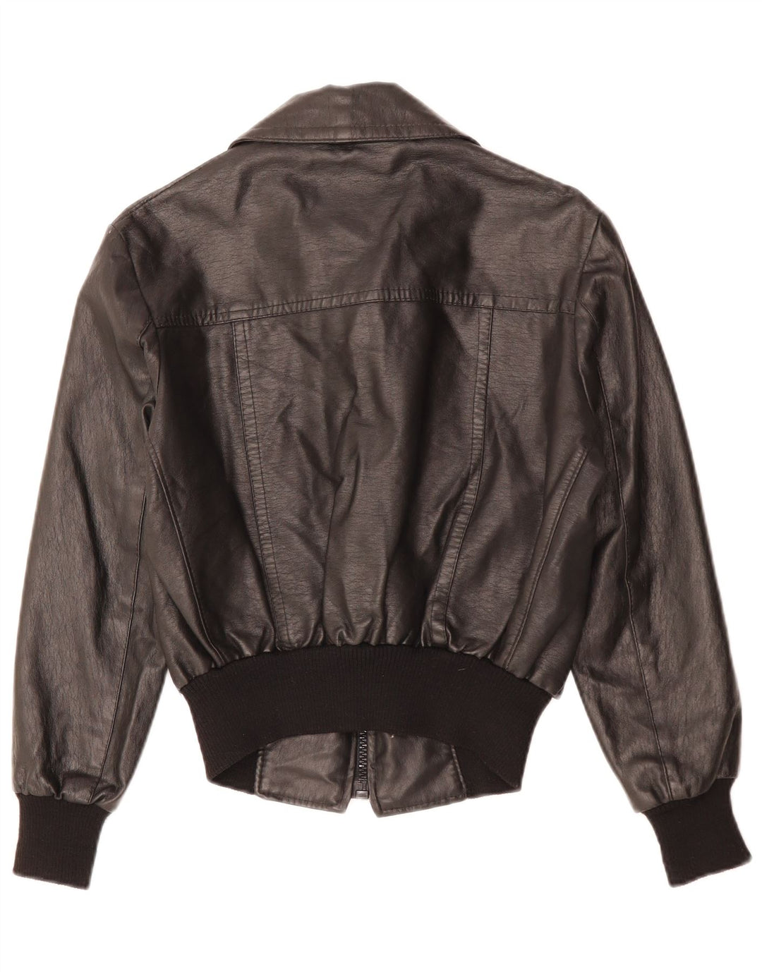 VINTAGE Dame Læderjakke UK 12 Medium Sort