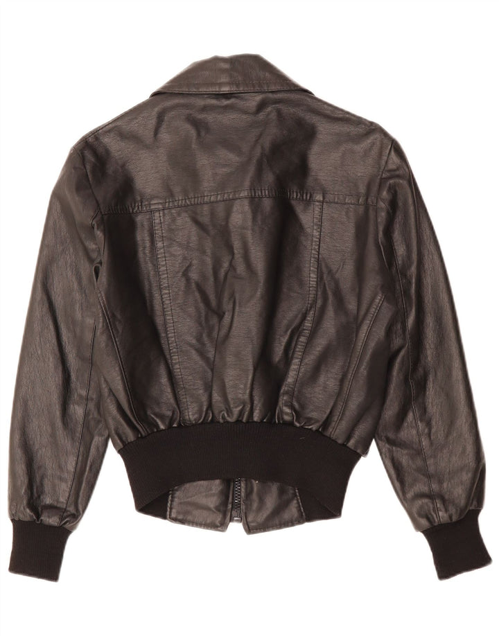 VINTAGE Dame Læderjakke UK 12 Medium Sort