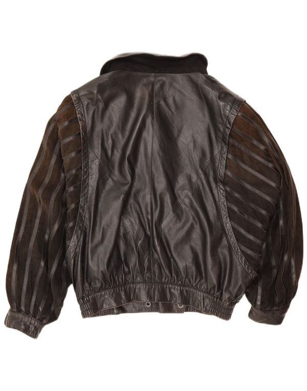 Vintage Dame Loose Fit Læderjakke IT 44 Mellem sort stribet læder