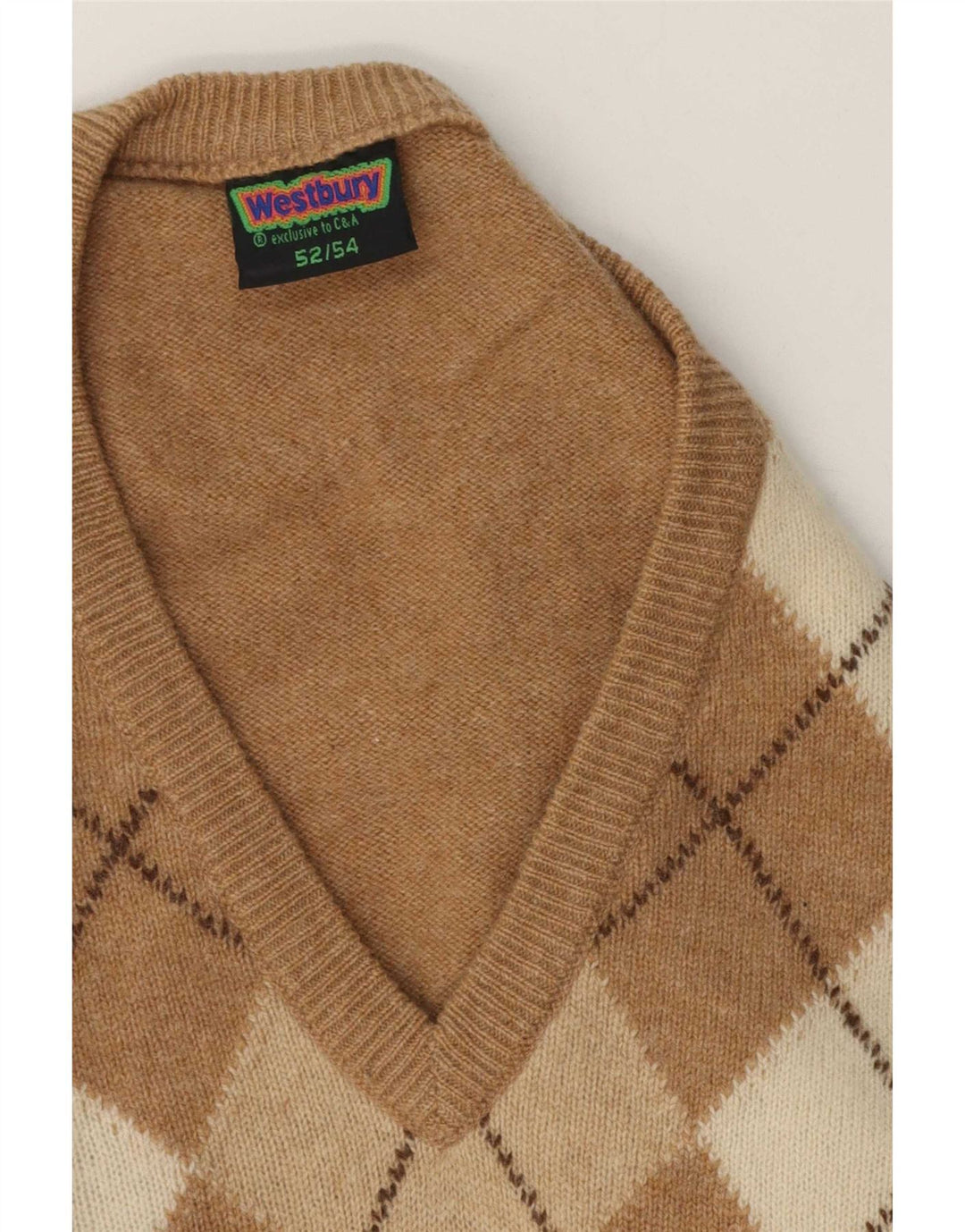 WESTBURY Herre V-hals sweater IT 52/54 Large Beige Argyle/Diamond