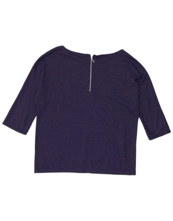 Zara Dame Top 3/4 ærme UK 16 Large Navy Blue Polyester