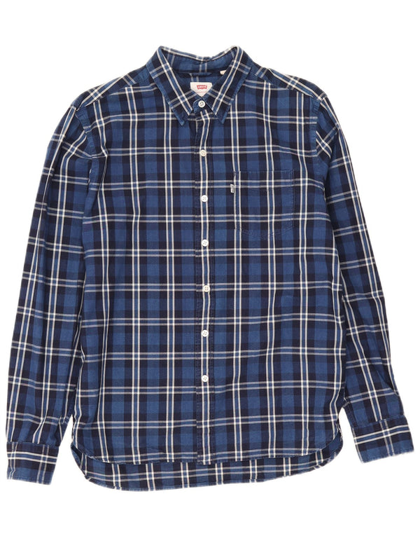 Levi's Mens Shirt Medium Navy Blue Check Cotton