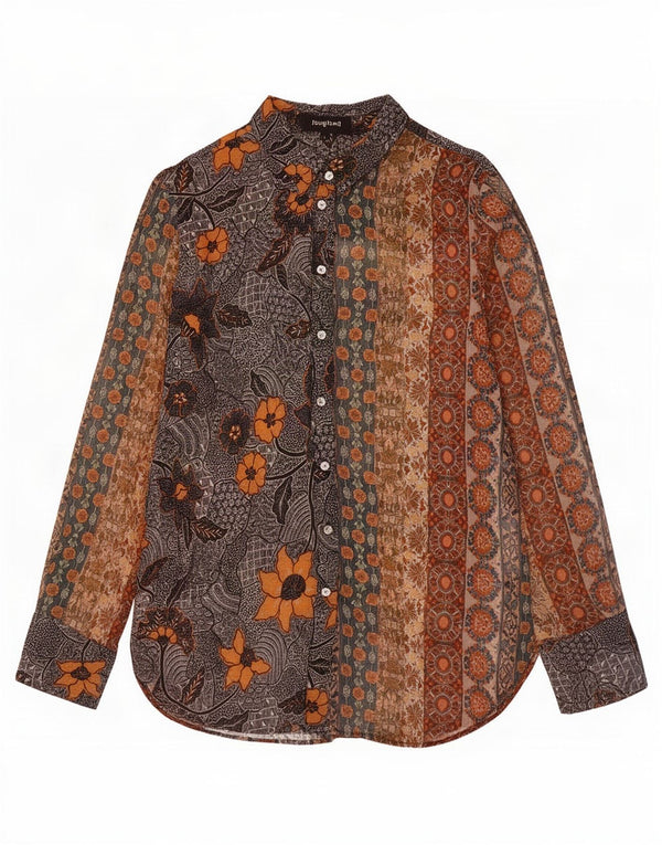 Desigual skjortebluse til kvinder UK 16 Large Brown Floral Polyester