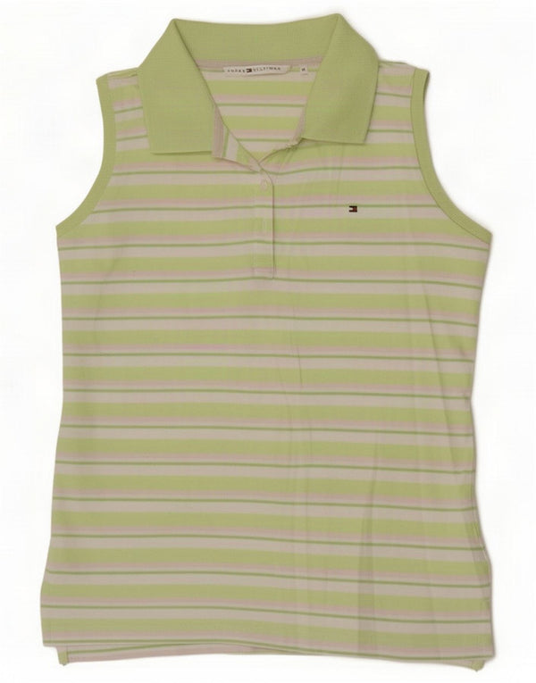 Tommy Hilfiger ærmeløs poloshirt til kvinder UK 12 Medium Grøn Stribet