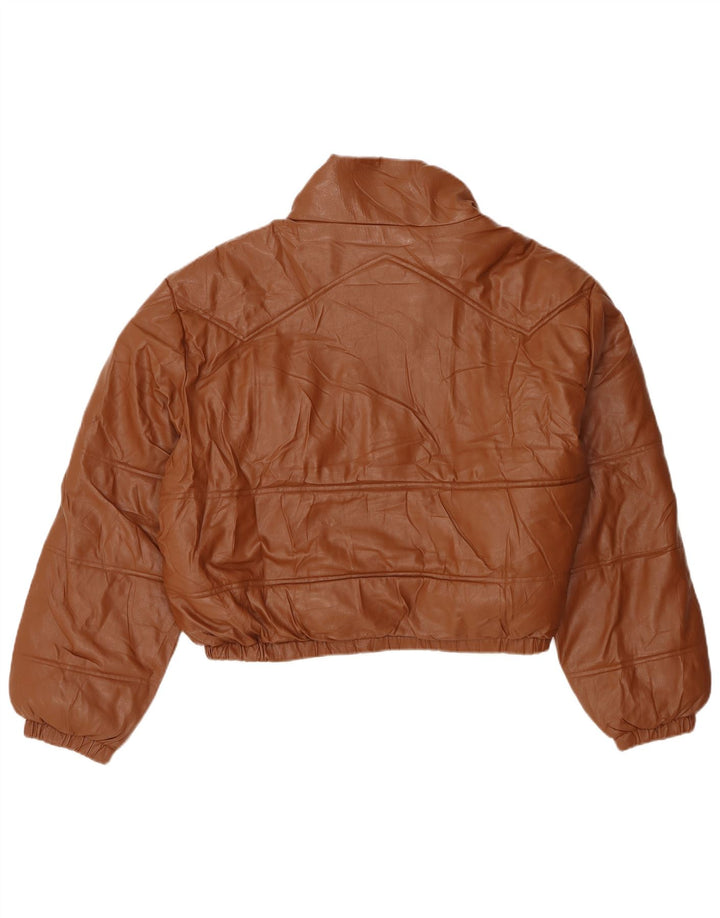Zara Dame Oversized Faux Leather Polstret Jakke UK 18 XL Brun Polyester
