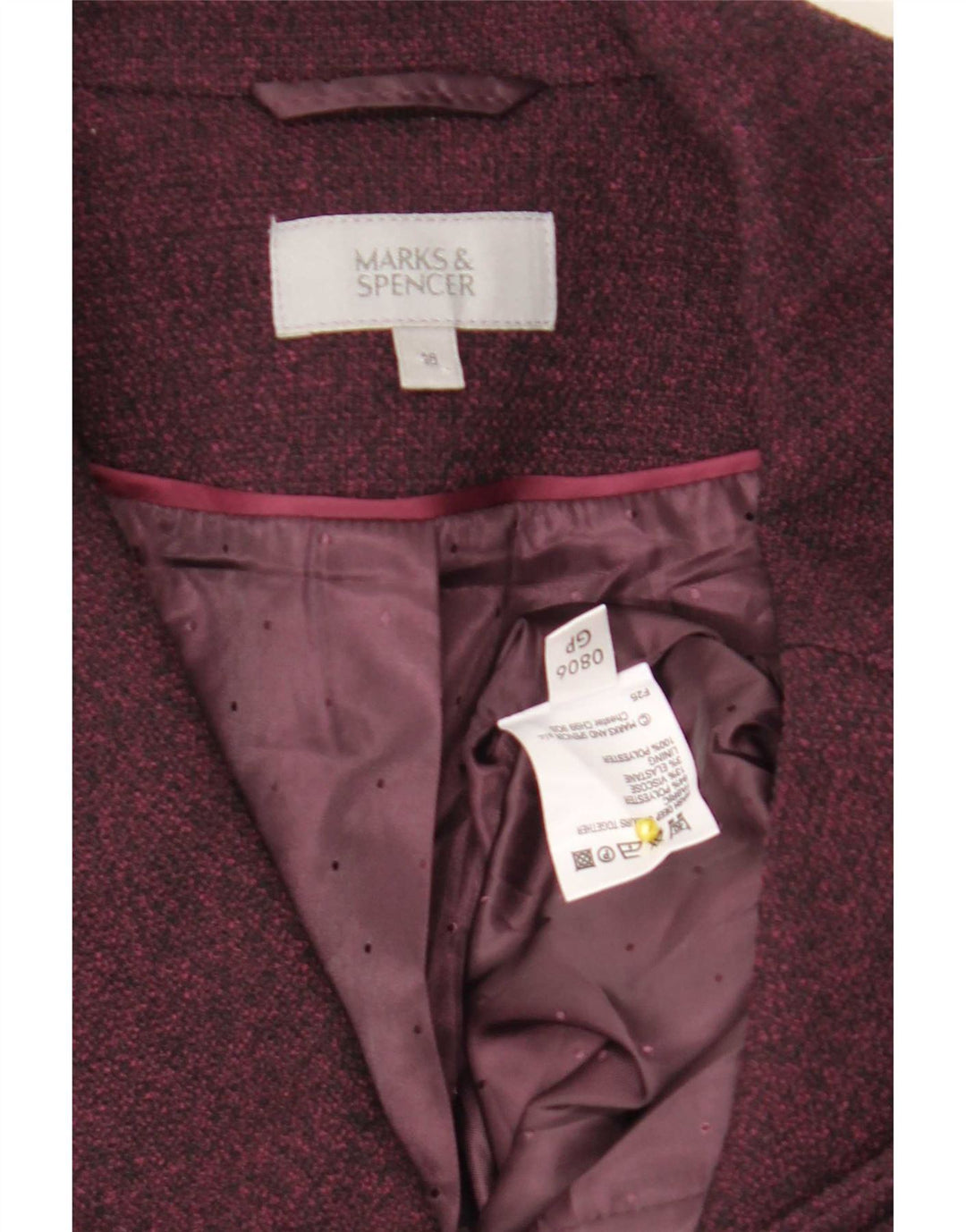 Marks & Spencer Dame Dobbeltradet Blazer Jacket UK 18 XL Burgundy