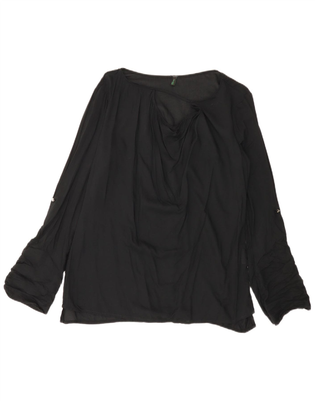 BENETTON Dame Langærmet Bluse Top UK 14 Medium Sort Viscose