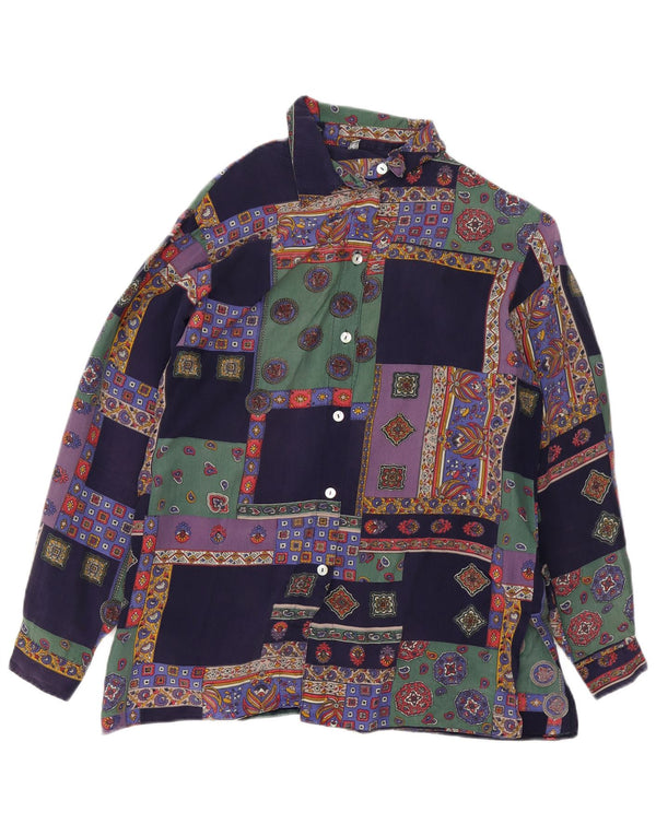 Vintage Womens Oversized Shirt Blouse UK 10 Small Multicoloured Patchwork
