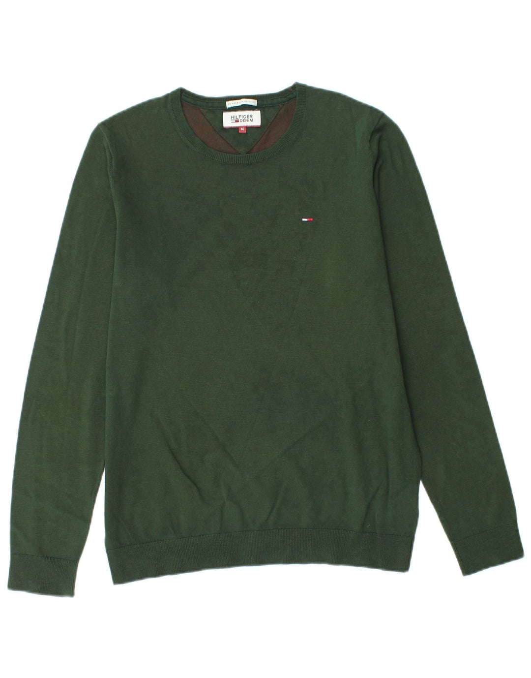 TOMMY HILFIGER Mens Crew Neck Jumper Sweater Medium Green Cotton