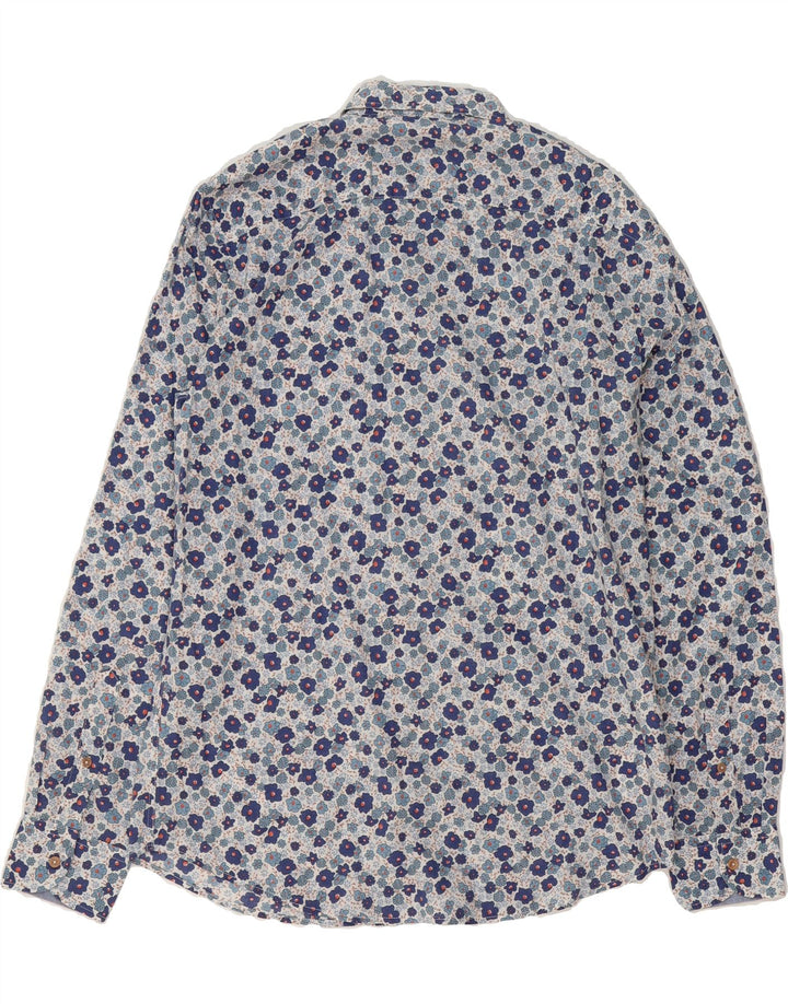 BENETTON Mens Shirt Large Blue Floral Cotton Vintage Benetton and Second-Hand Benetton from Messina Hembry 