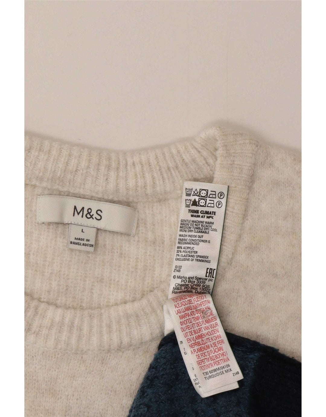 Marks & Spencer Herre sweater med rund hals, stor turkis Fair Isle