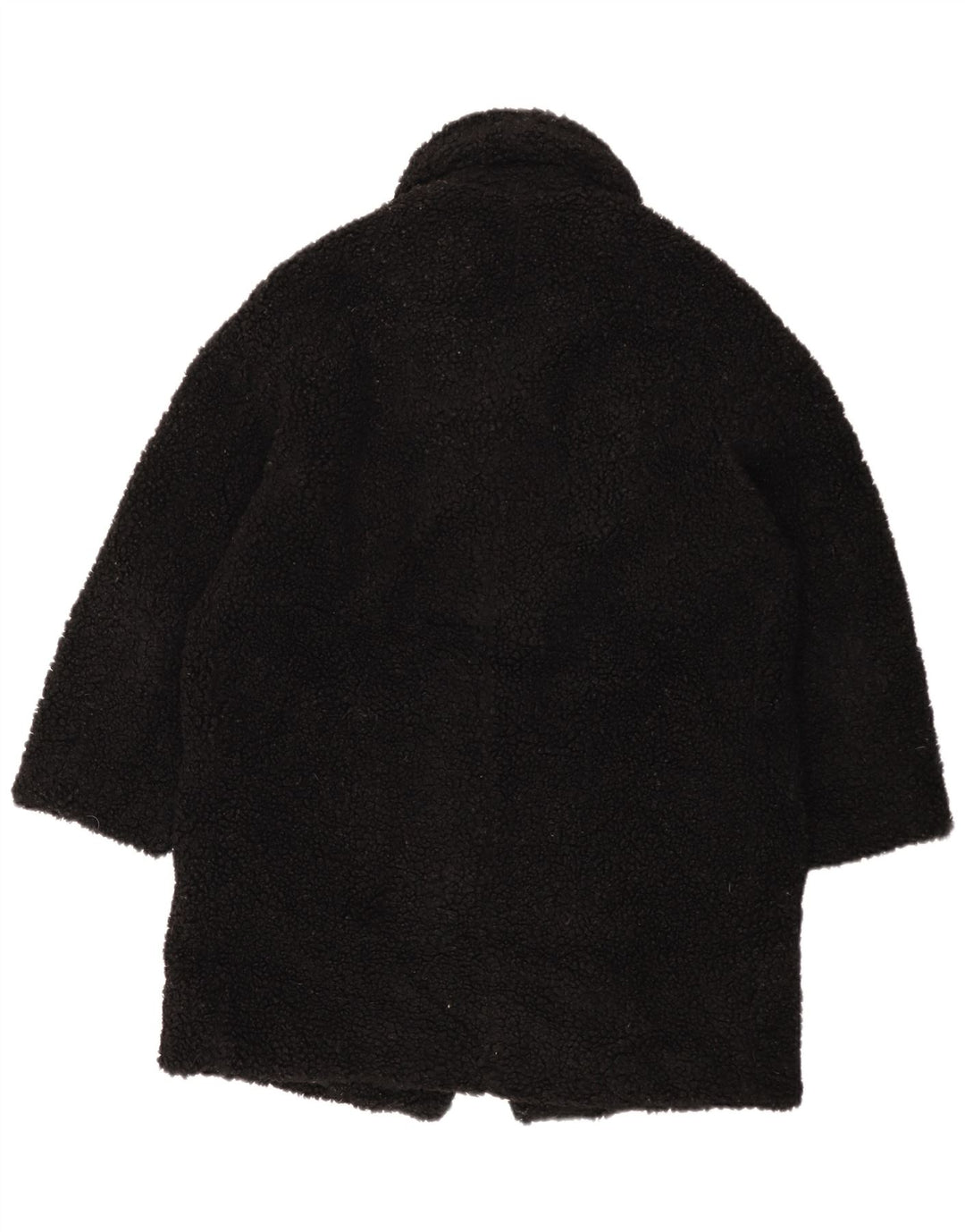 Zara Dame Oversized Fleece Overfrakke UK 10 Small Black Polyester