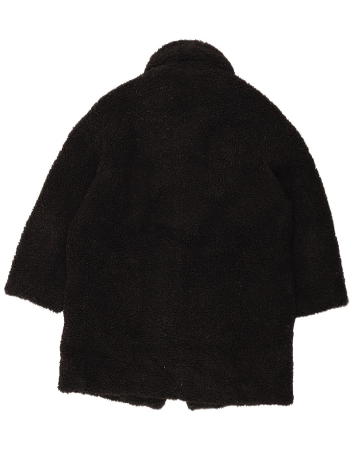 Zara Dame Oversized Fleece Overfrakke UK 10 Small Black Polyester
