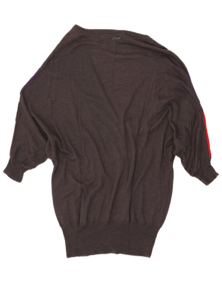 DIESEL Dame Longline Cardigan Sweater UK 10 Small Grey Colourblock