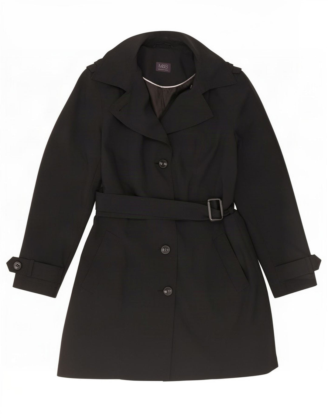 Marks & Spencer Trench Coat til kvinder UK 12 Medium Sort Polyester