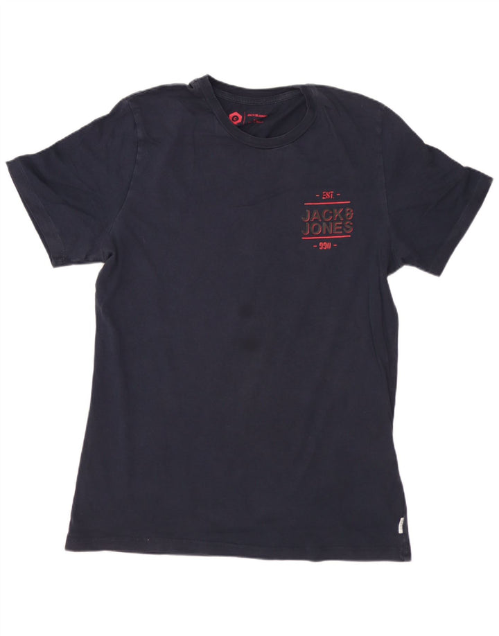 JACK & JONES Herre grafisk T-shirt Top Lille marineblå bomuld