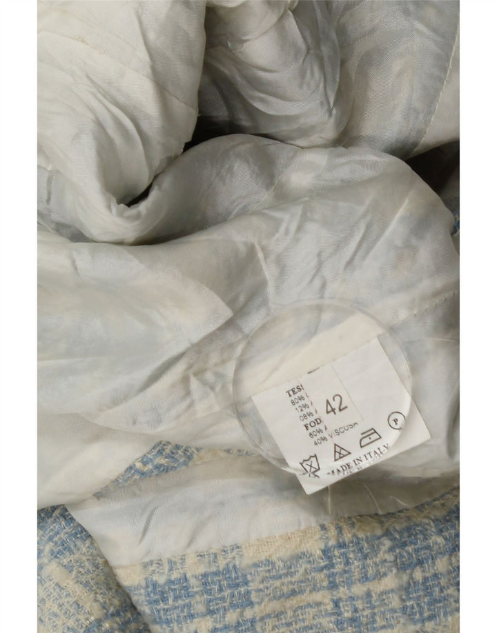 Vintage dame 3-knaps blazerjakke IT 42 Mellemblå ternet bomuld