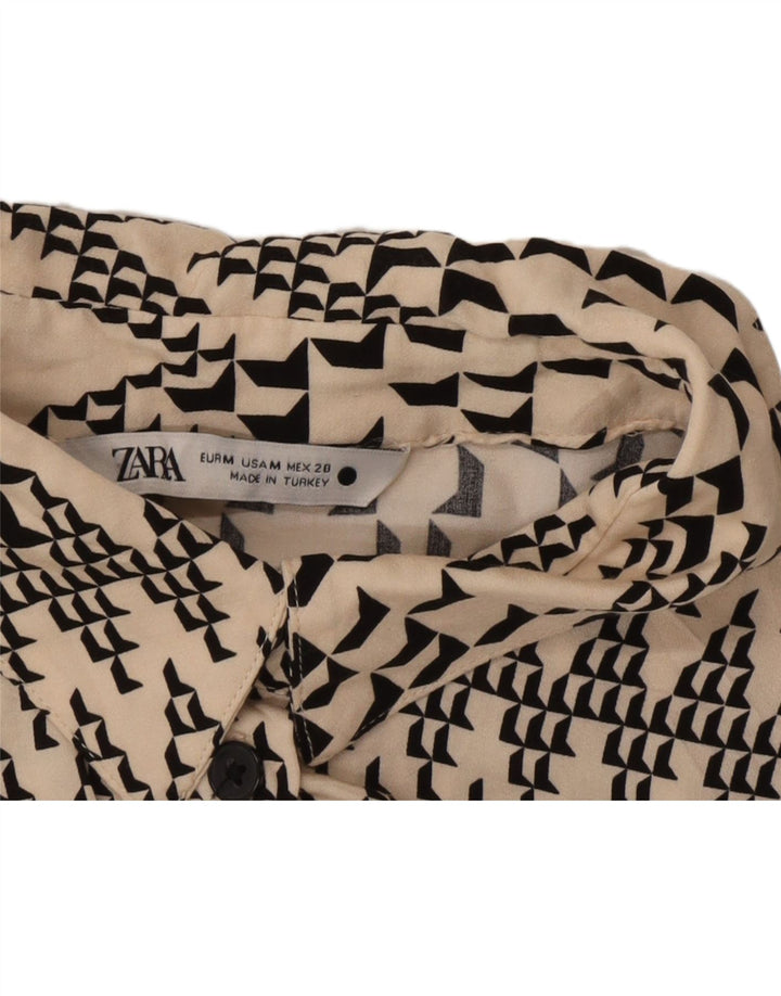 Zara kortærmet skjorte til kvinder UK 14 Medium Off White Geometrisk