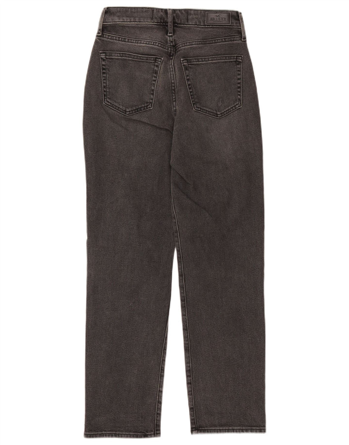 HOLLISTER Dame Distressed High Rise Straight Jeans W25 L27 Sort Bomuld