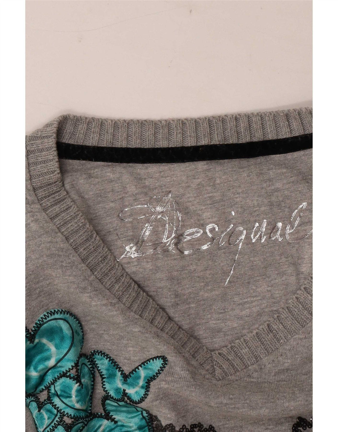 Desigual Dame Grafisk Top Langærmet UK 14 Medium Grey Heart