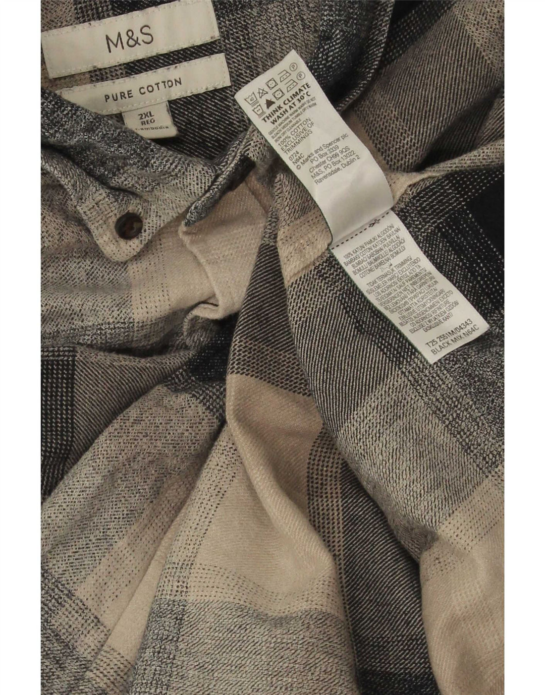 Marks & Spencer Herre Regular Fit Flanellskjorte 2XL beige ternet bomuld