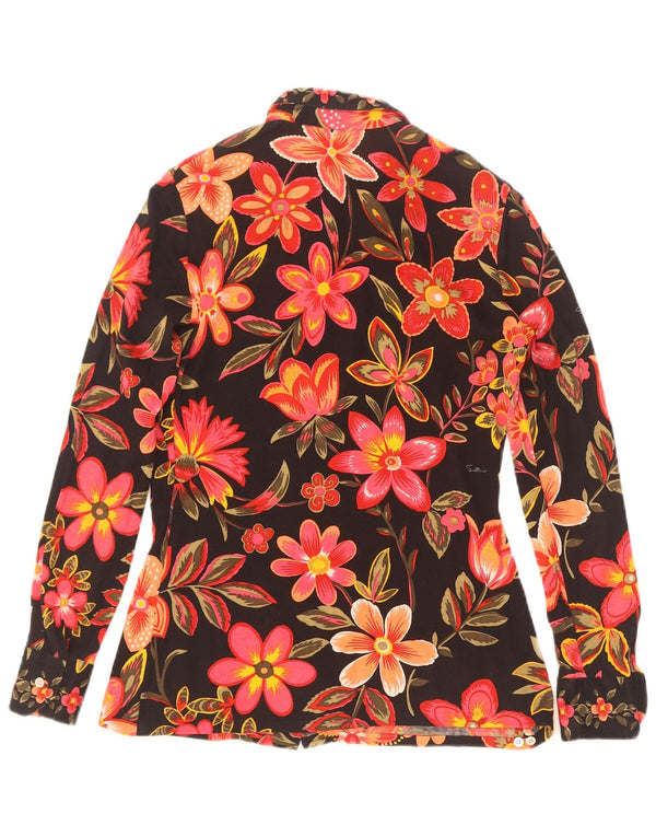 Vintage dameskjorte bluse UK 12 Medium Black Floral Bomuld