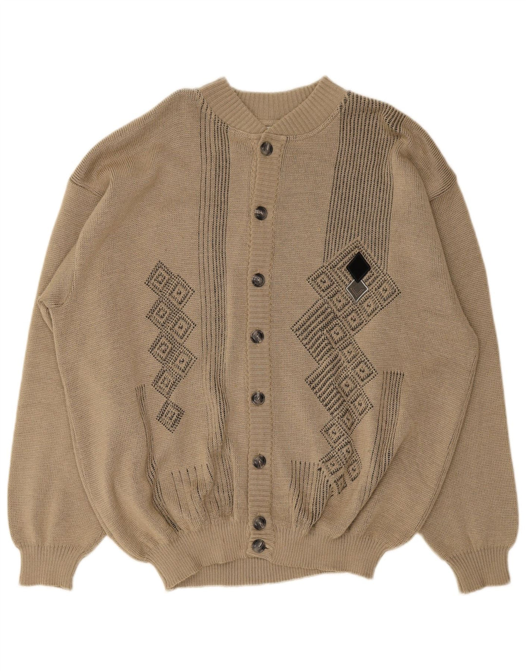 Marc Rene Herre Loose Fit Cardigan Sweater IT 48 Medium Beige Geometrisk