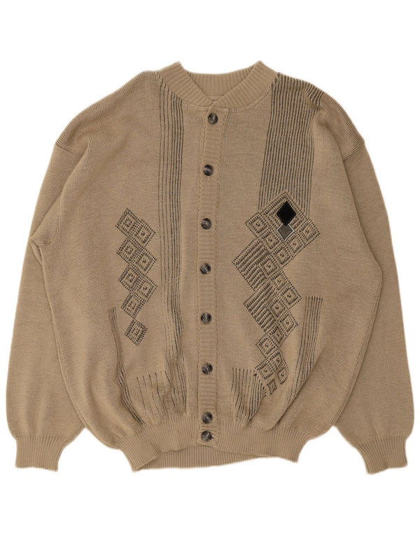 Marc Rene Herre Loose Fit Cardigan Sweater IT 48 Medium Beige Geometrisk