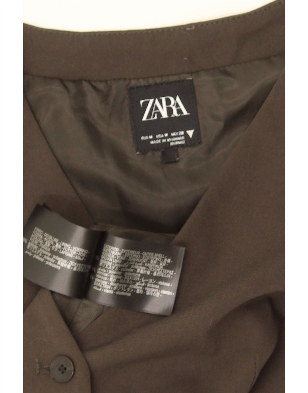 Zara Womens Crop vest UK 12 Medium Khaki Polyester