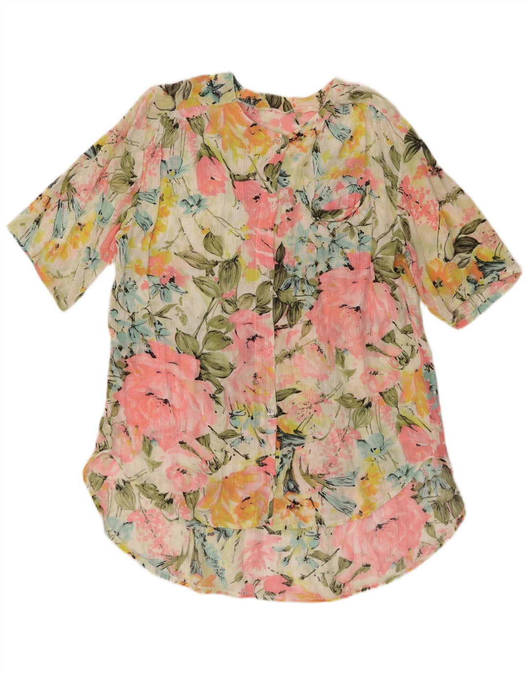 Vintage Dame Longline Shirt Bluse UK 14 Medium Multicolored Floral