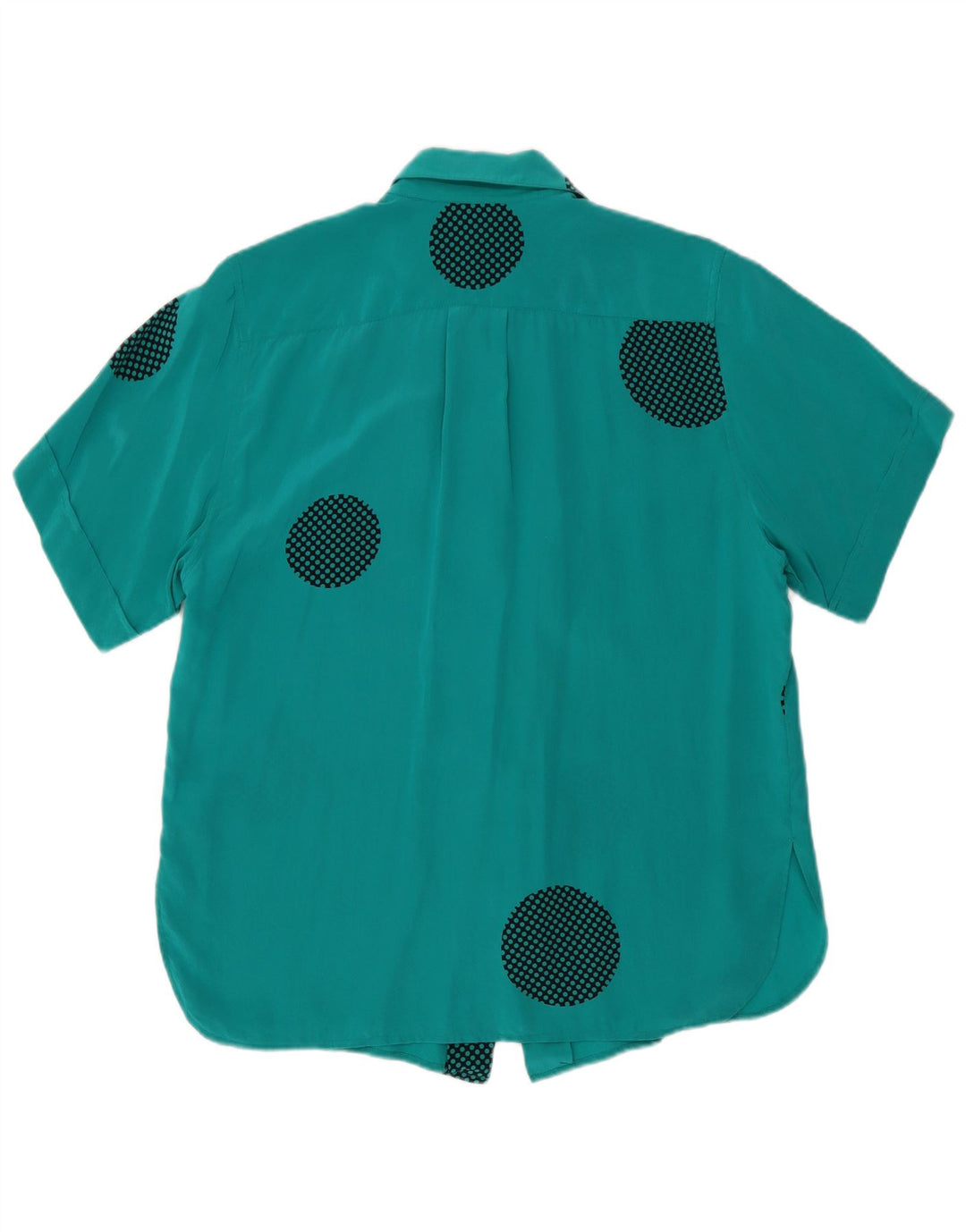 Vintage kortærmet skjortebluse til kvinder IT 42 Mellemblå geometrisk silke